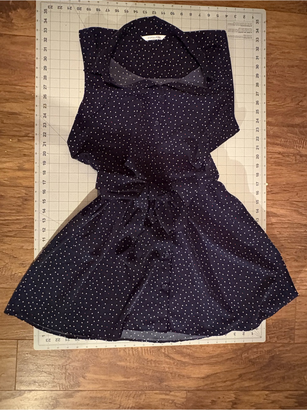 POPSUGAR Navy Polka Dot Button-Front Dress with Tie Waist